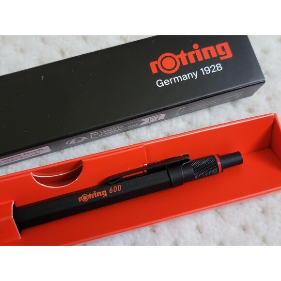 NIB Rotring 600 Ballpoint Pen Black Hexagonal Pen Knurled Grip Black Ink JAPAN - Picture 2 of 4